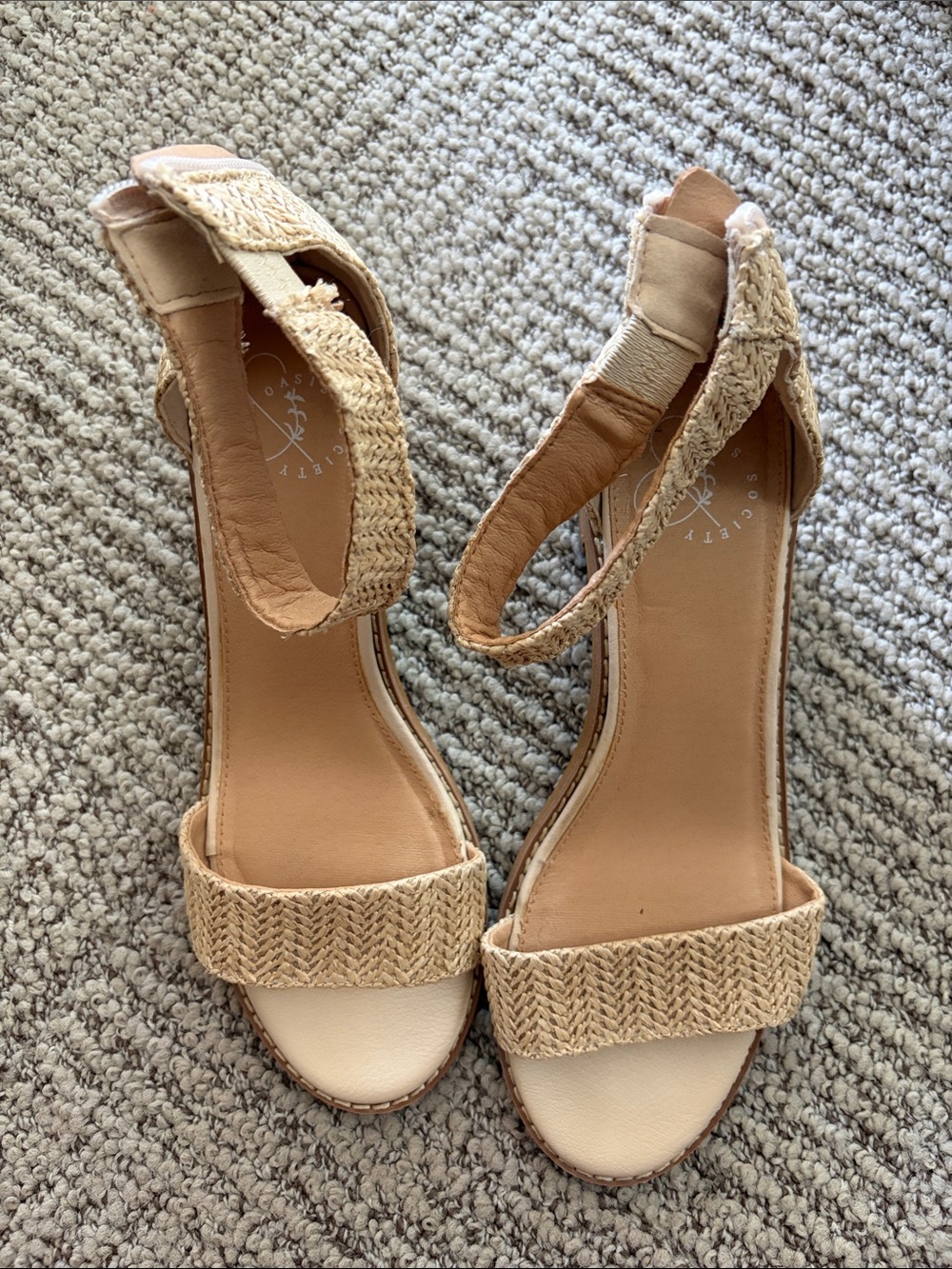 Neutral Raffia Ankle-Strap Wedge Sandals